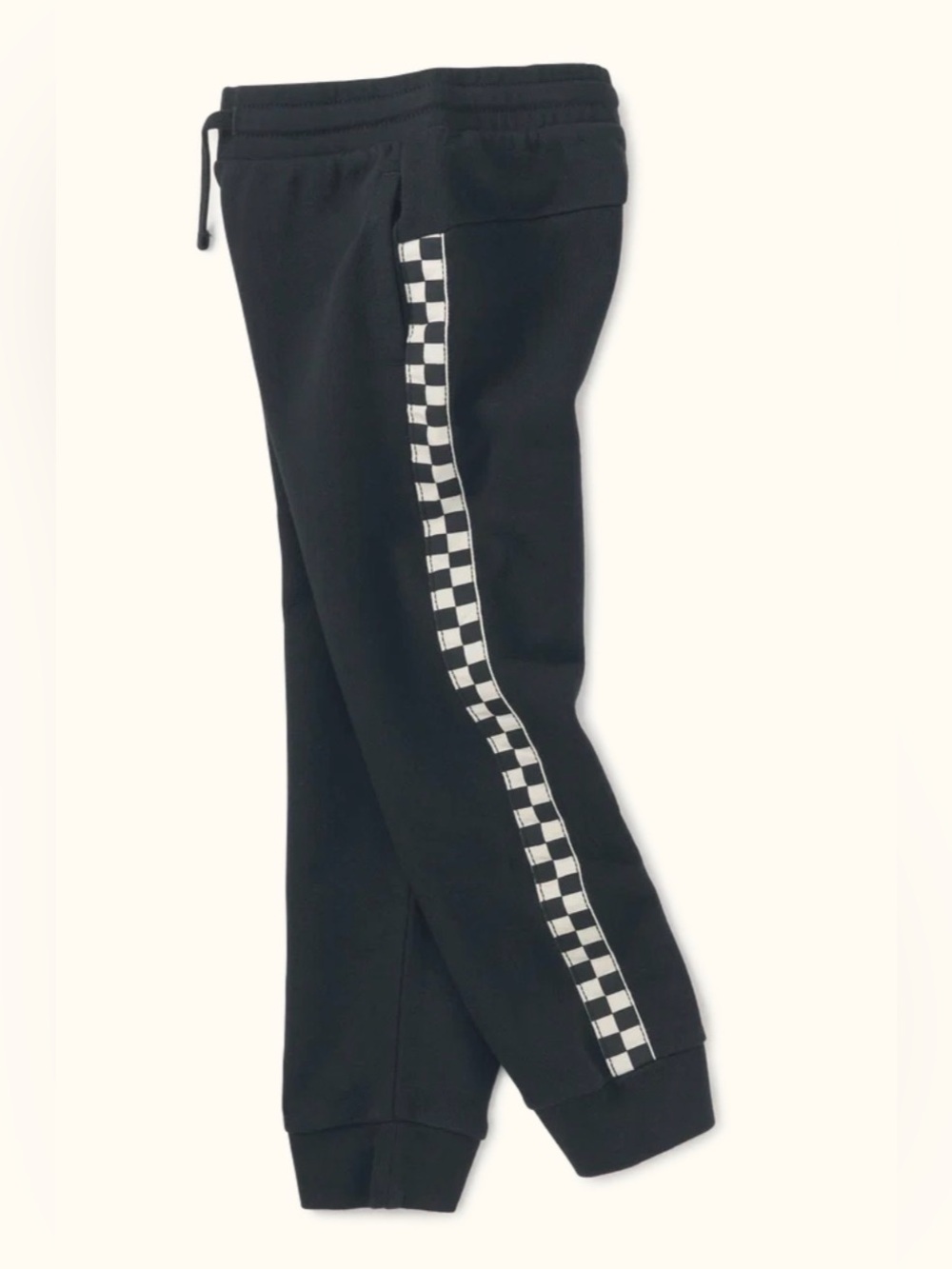6🏁 Tea Collection Boys Black Stripe Out Joggers Checkered Stripes Sweatpants